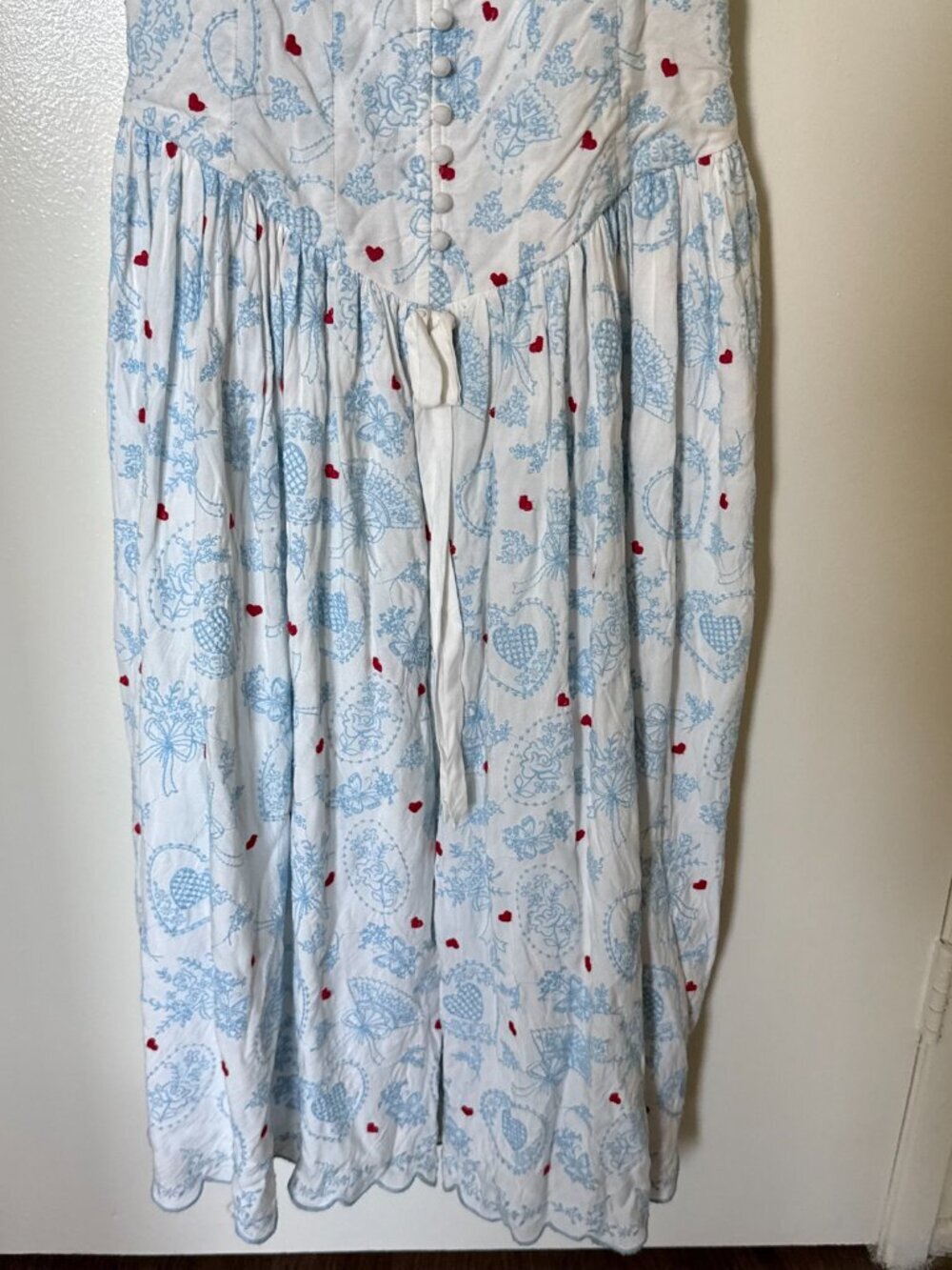 For Love & Lemons Livia White Blue Floral Embroidered Linen Blend Midi Dress L - Picture 4 of 8